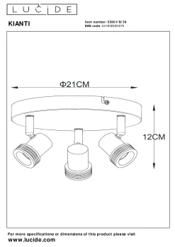 KIANTI - Plafondspot - Ø 21 cm - 3xGU10 - Zwart*Lucide Online