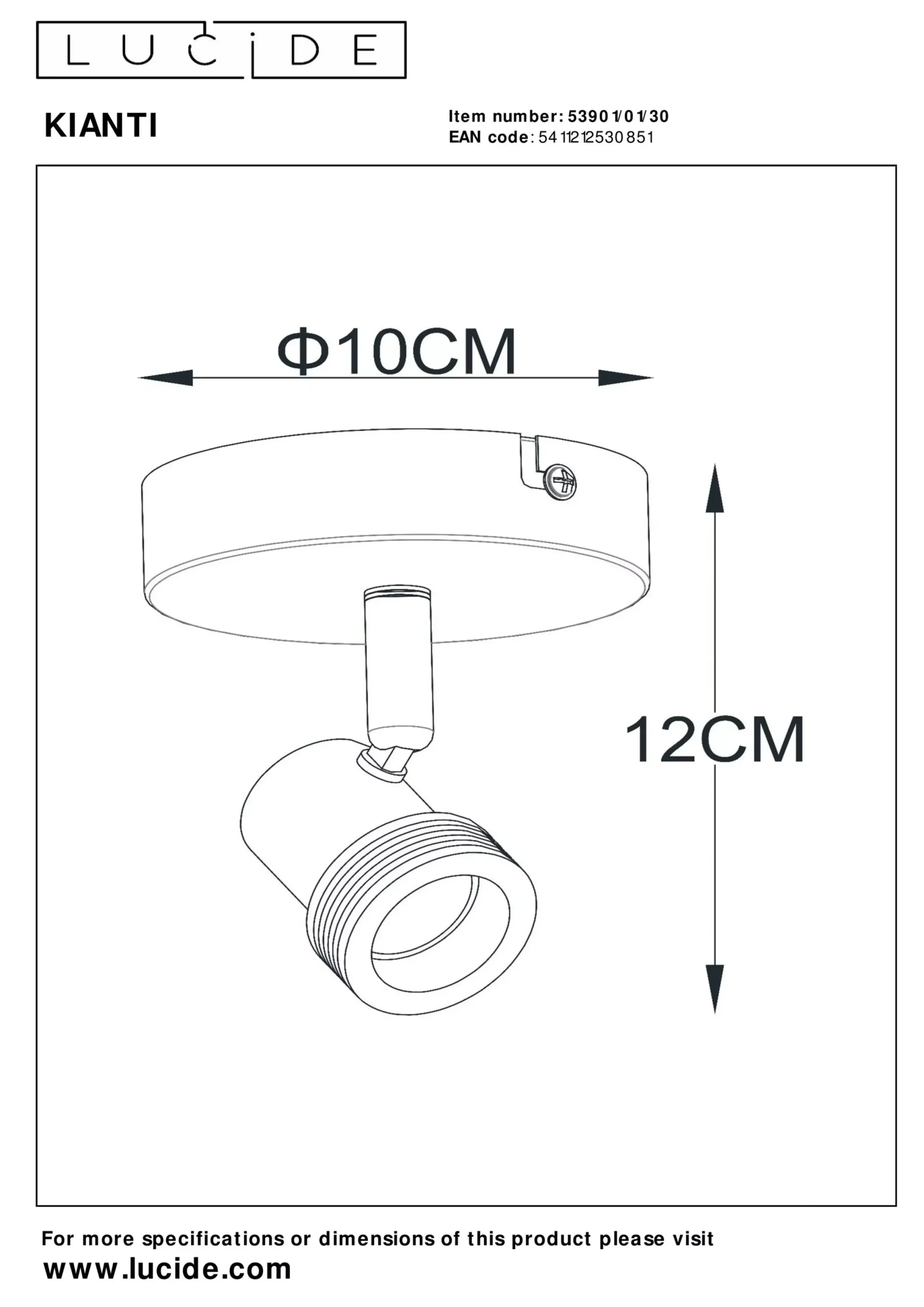 KIANTI - Wandspot / Wandlamp - Ø 10 cm - 1xGU10 - Zwart*Lucide Store