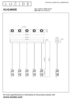 KLIGANDE - Hanglamp - LED Dimb. - 5x7,8W 2700K - Zwart*Lucide Hot