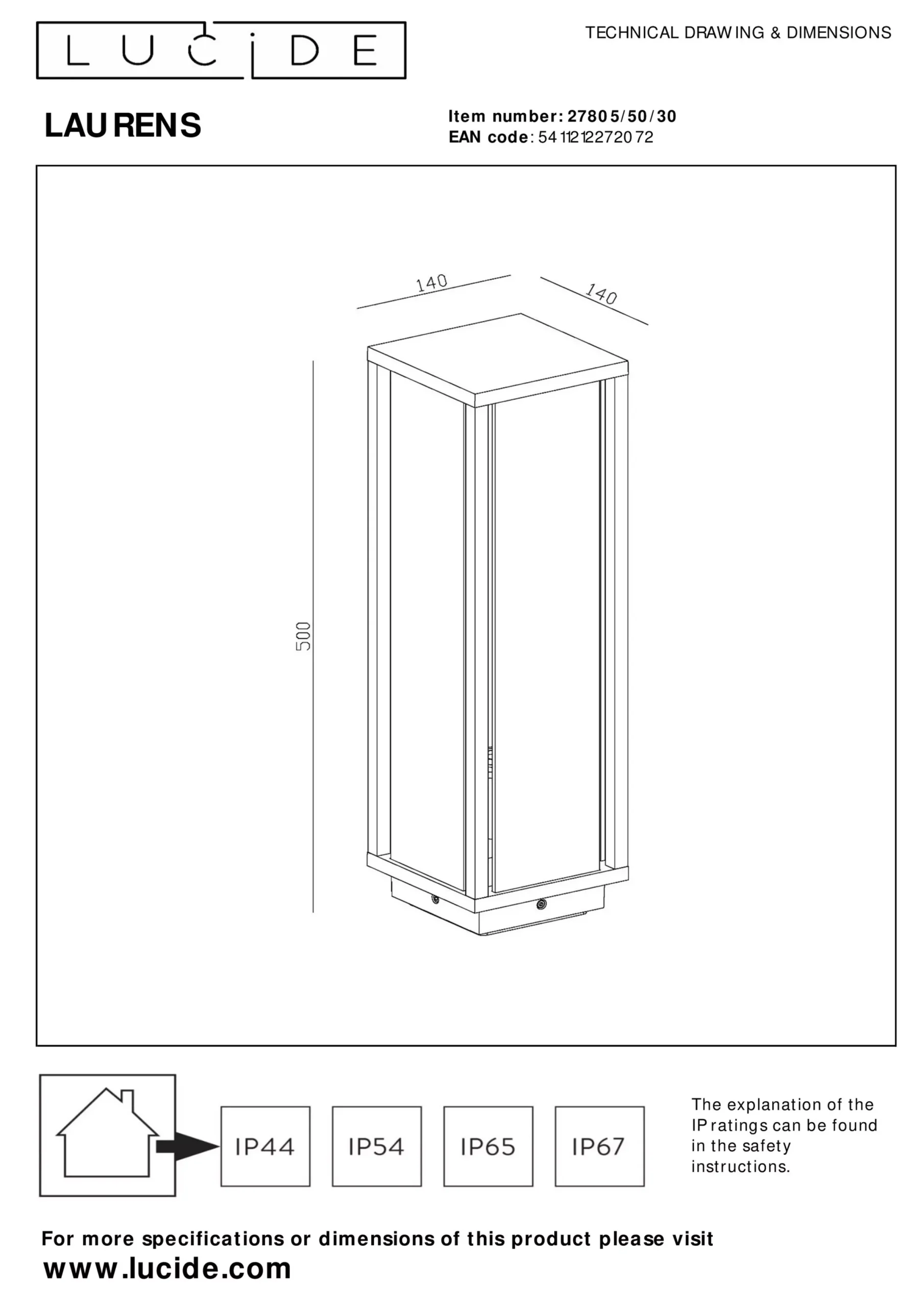 LAURENS - Sokkellamp - 1xE27 - IP54 - Zwart*Lucide Outlet