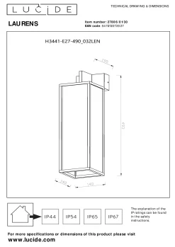 LAURENS - Wandlamp Binnen/Buiten - 1xE27 - IP54 - Zwart*Lucide Best
