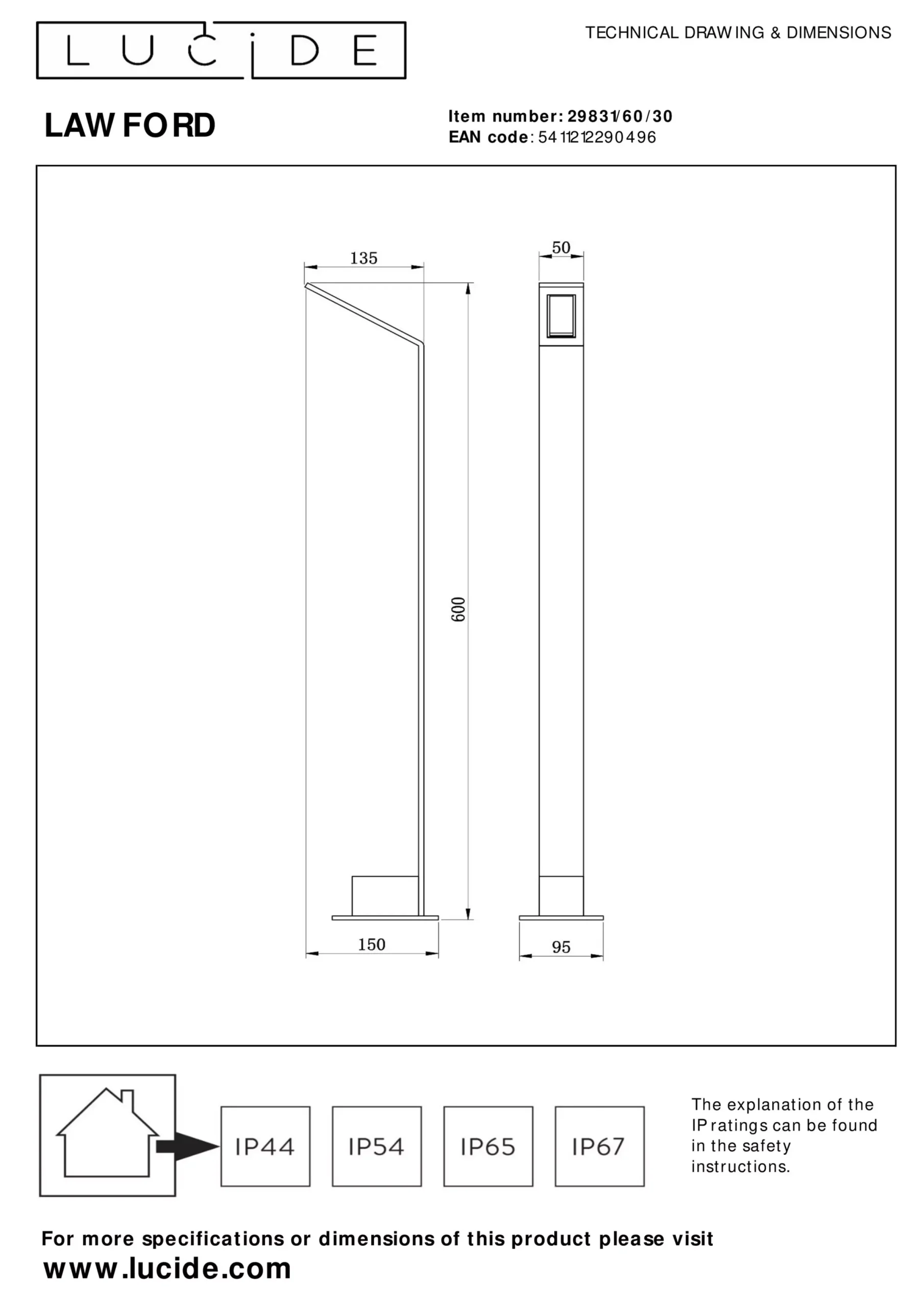 LAWFORD - Sokkellamp - LED - 1x6W 3000K - IP54 - Zwart*Lucide Shop