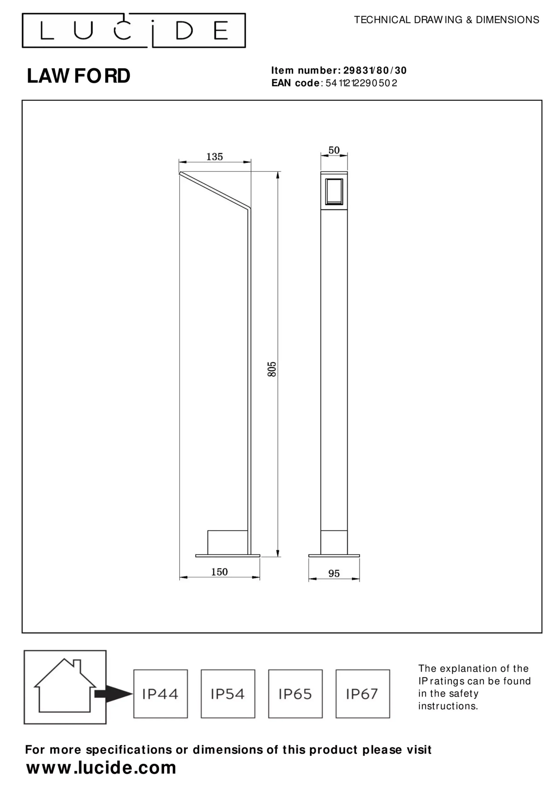 LAWFORD - Sokkellamp - LED - 1x6W 3000K - IP54 - Zwart*Lucide Store