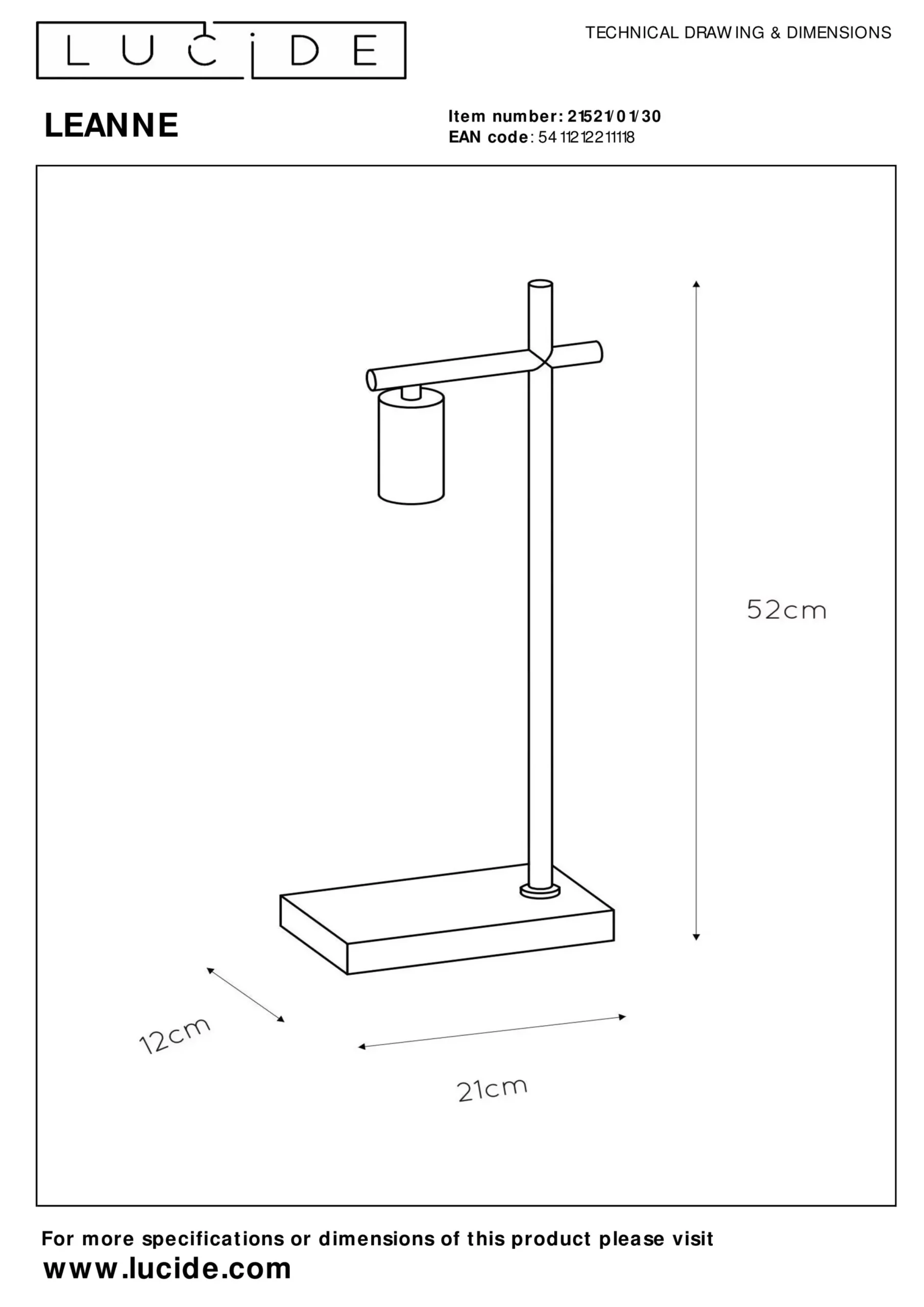 LEANNE - Tafellamp - 1xE27 - Zwart*Lucide Clearance