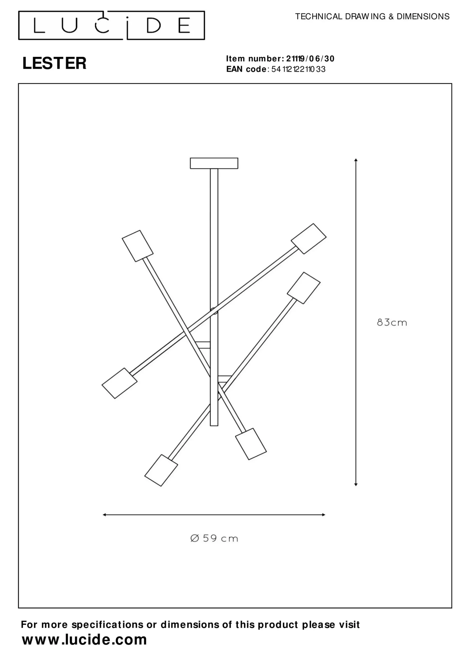 LESTER - Plafonnière - 6xE27 - Zwart*Lucide Cheap