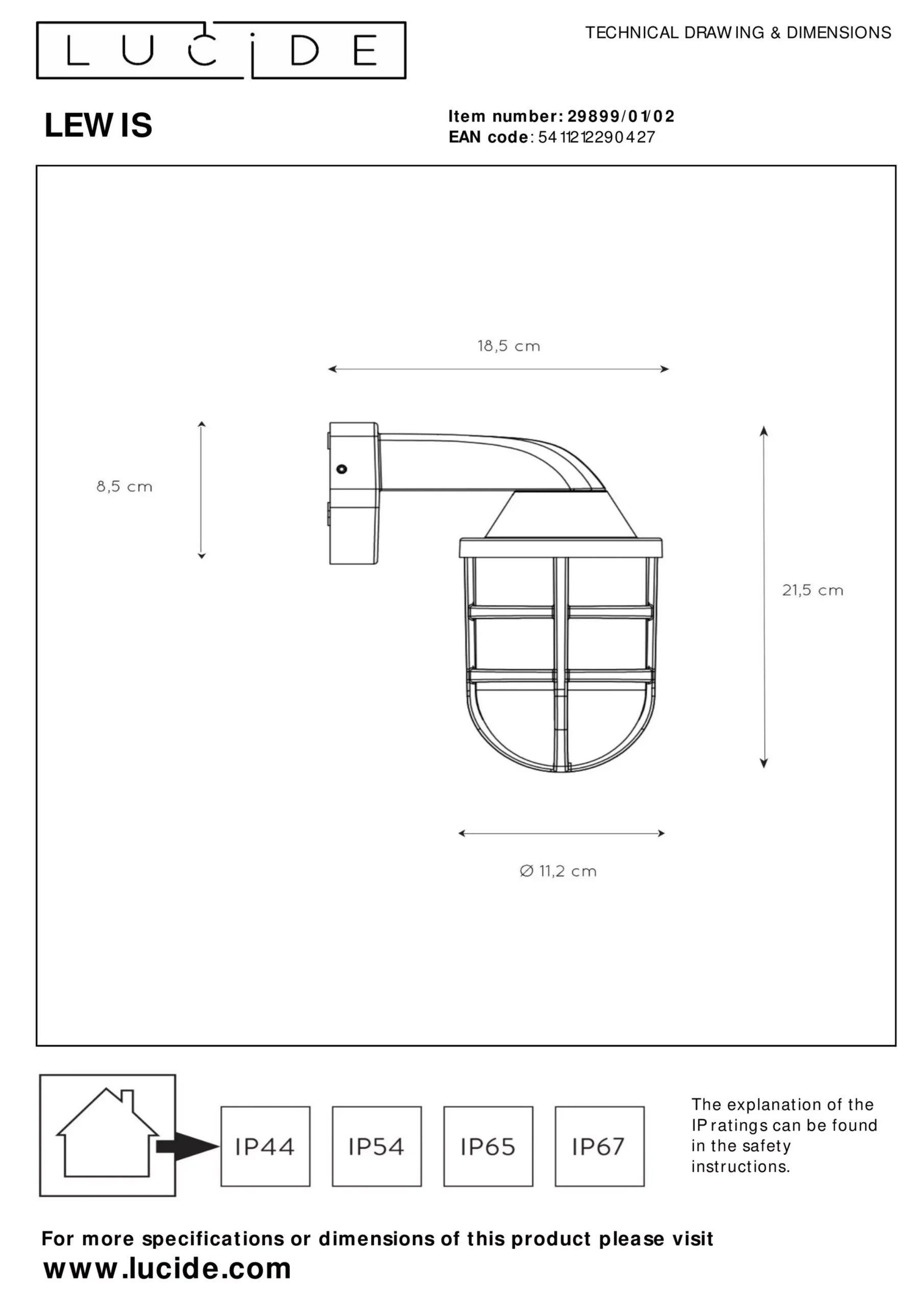 LEWIS - Wandlamp Binnen/Buiten - 1xE27 - IP44 - Mat Goud / Messing*Lucide Store