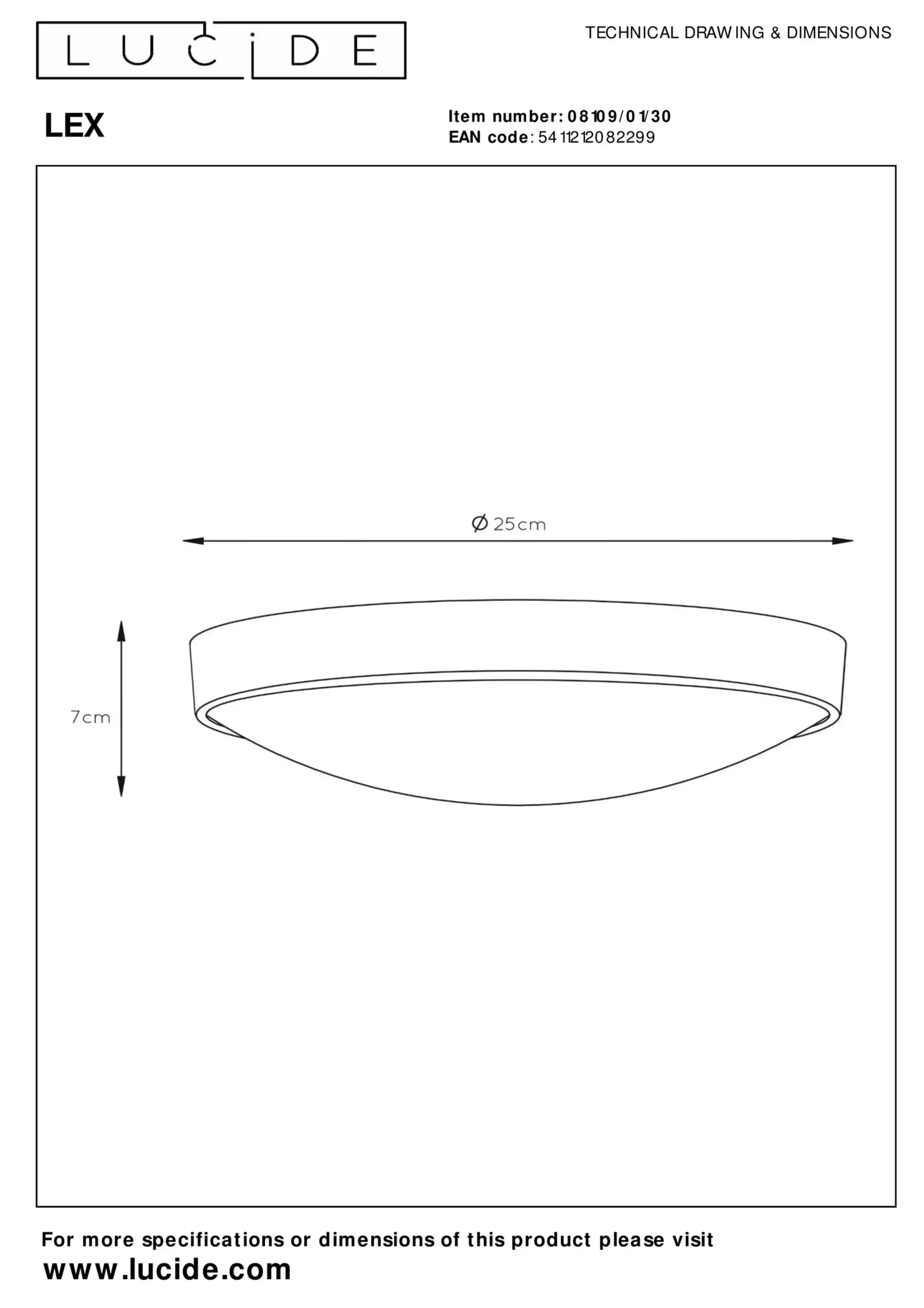 LEX - Plafonnière - Ø 25 cm - 1xE27 - Zwart*Lucide Outlet