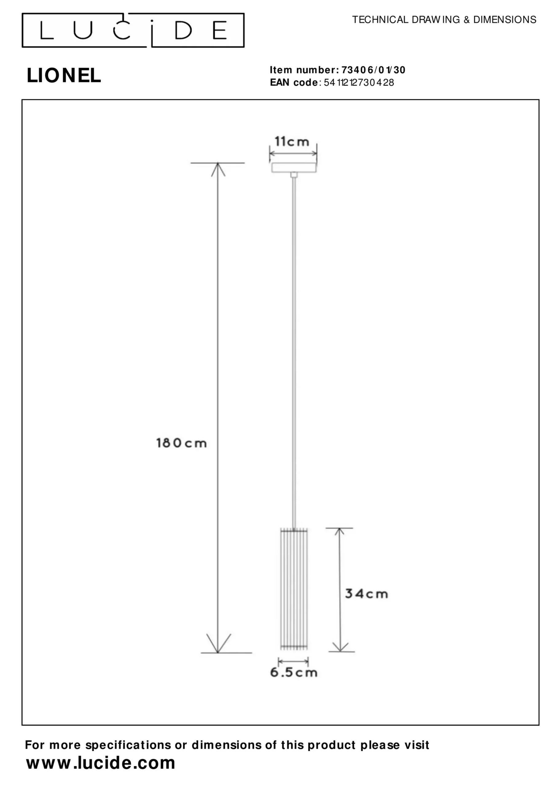 LIONEL - Hanglamp - Ø 6,5 cm - 1xE27 - Zwart*Lucide Store