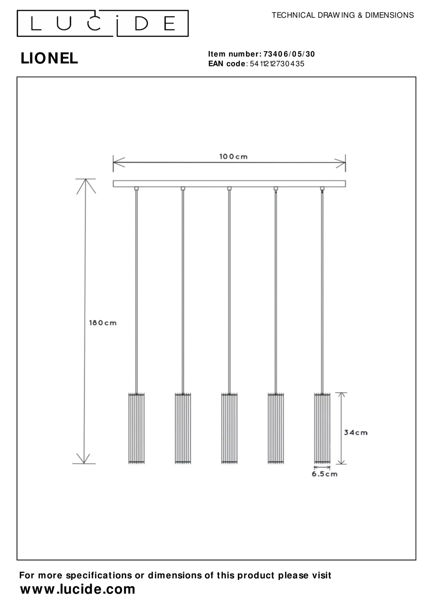 LIONEL - Hanglamp - 5xE27 - Zwart*Lucide Store