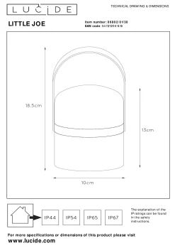 LITTLE JOE - Oplaadbare Tafellamp Binnen/Buiten - Accu/Batterij - Ø 10 cm - LED Dim to warm - 1x0,3W 2800K/3200K - IP44 - Zwart*Lucide Best Sale