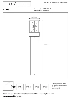 LORI - Sokkellamp - 1xE27 - IP44 - Dag/nacht sensor - Antraciet*Lucide New