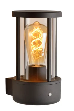 LORI - Wandlamp Binnen/Buiten - Ø 12 cm - 1xE27 - IP44 - Dag/nacht sensor - Antraciet*Lucide Store