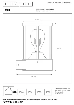 LORI - Wandlamp Binnen/Buiten - Ø 12 cm - 1xE27 - IP44 - Dag/nacht sensor - Antraciet*Lucide Store