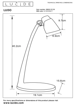 LUDO - Bureaulamp - LED - 1x4,5W 3000K - Zwart*Lucide Online
