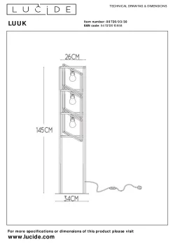 LUUK - Vloerlamp - 3xE27 - Zwart*Lucide Online