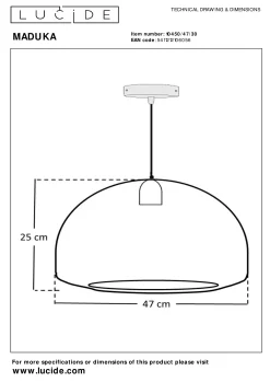MADUKA - Hanglamp - 1xE27 - Zwart*Lucide Best