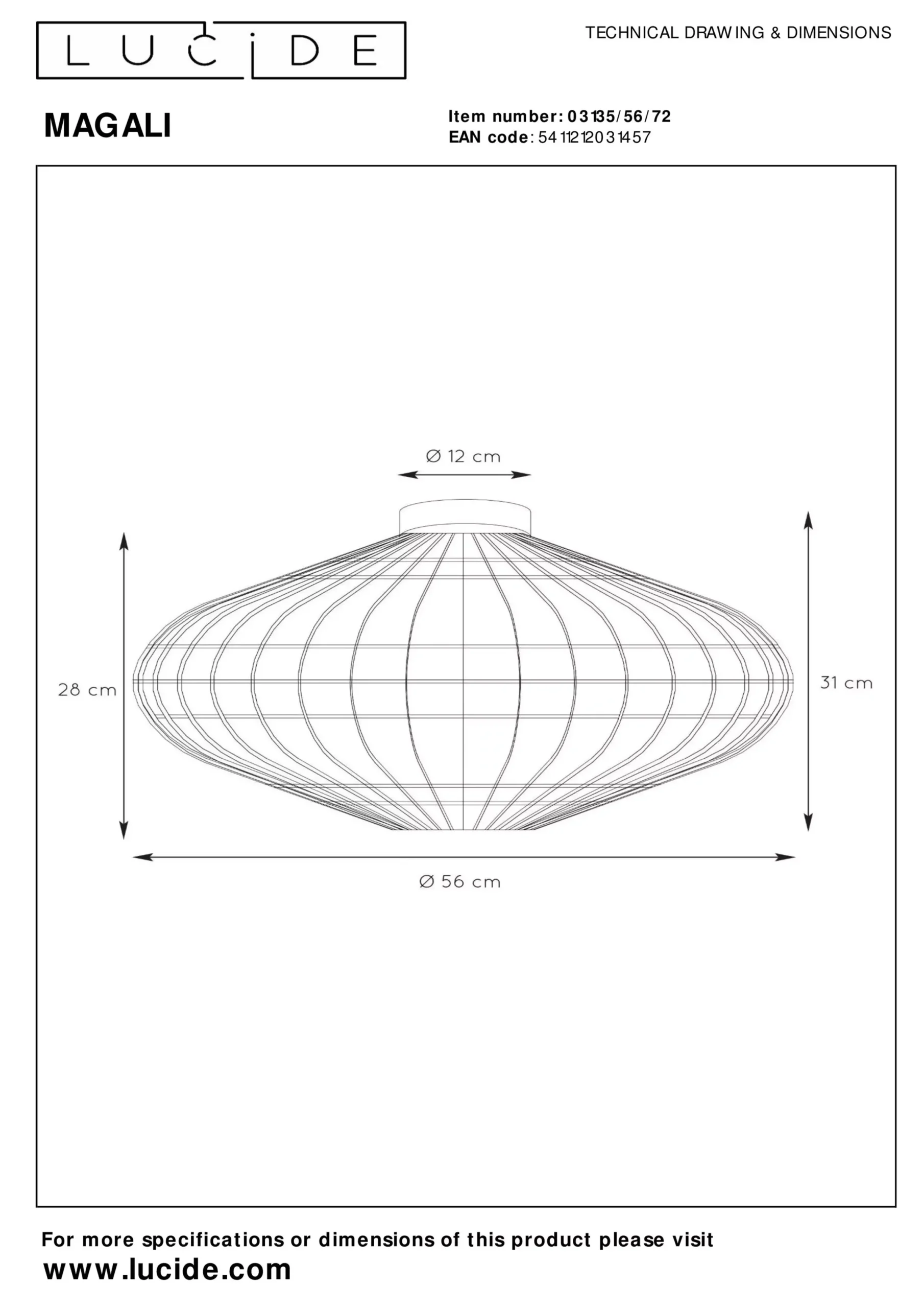 MAGALI - Plafonnière - Ø 56 cm - 1xE27 - Naturel*Lucide Best