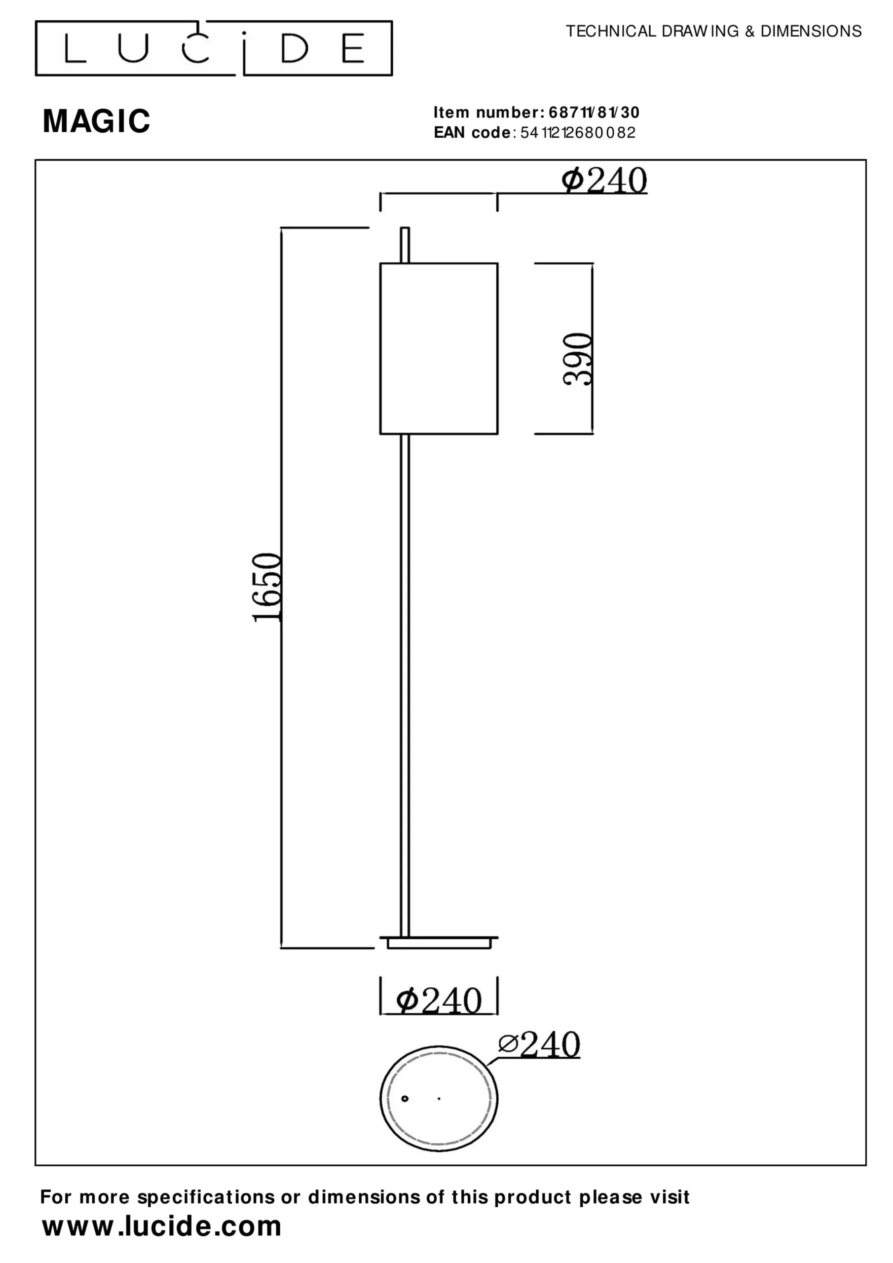 MAGIC - Vloerlamp - Ø 24 cm - 1xE27 - Zwart*Lucide Best Sale