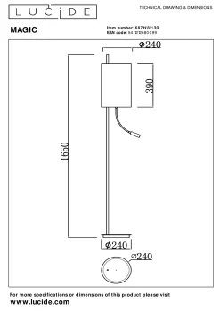 MAGIC - Vloerlamp - Ø 24 cm - 1xE27 - Zwart*Lucide Cheap