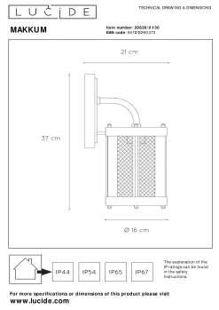 MAKKUM - Wandlamp Binnen/Buiten - 1xE27 - IP23 - Zwart*Lucide Shop