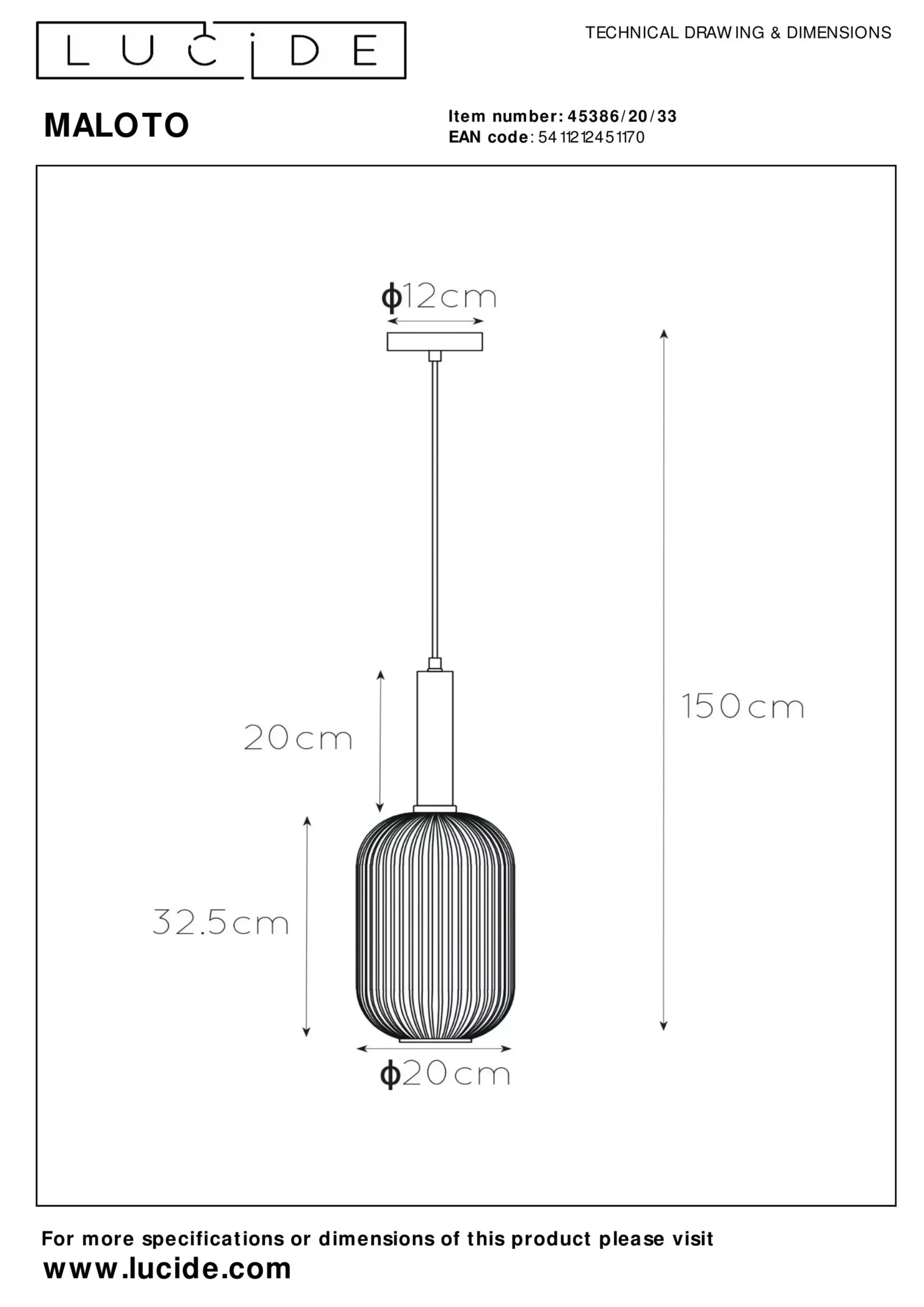MALOTO - Hanglamp - Ø 20 cm - 1xE27 - Groen*Lucide Outlet
