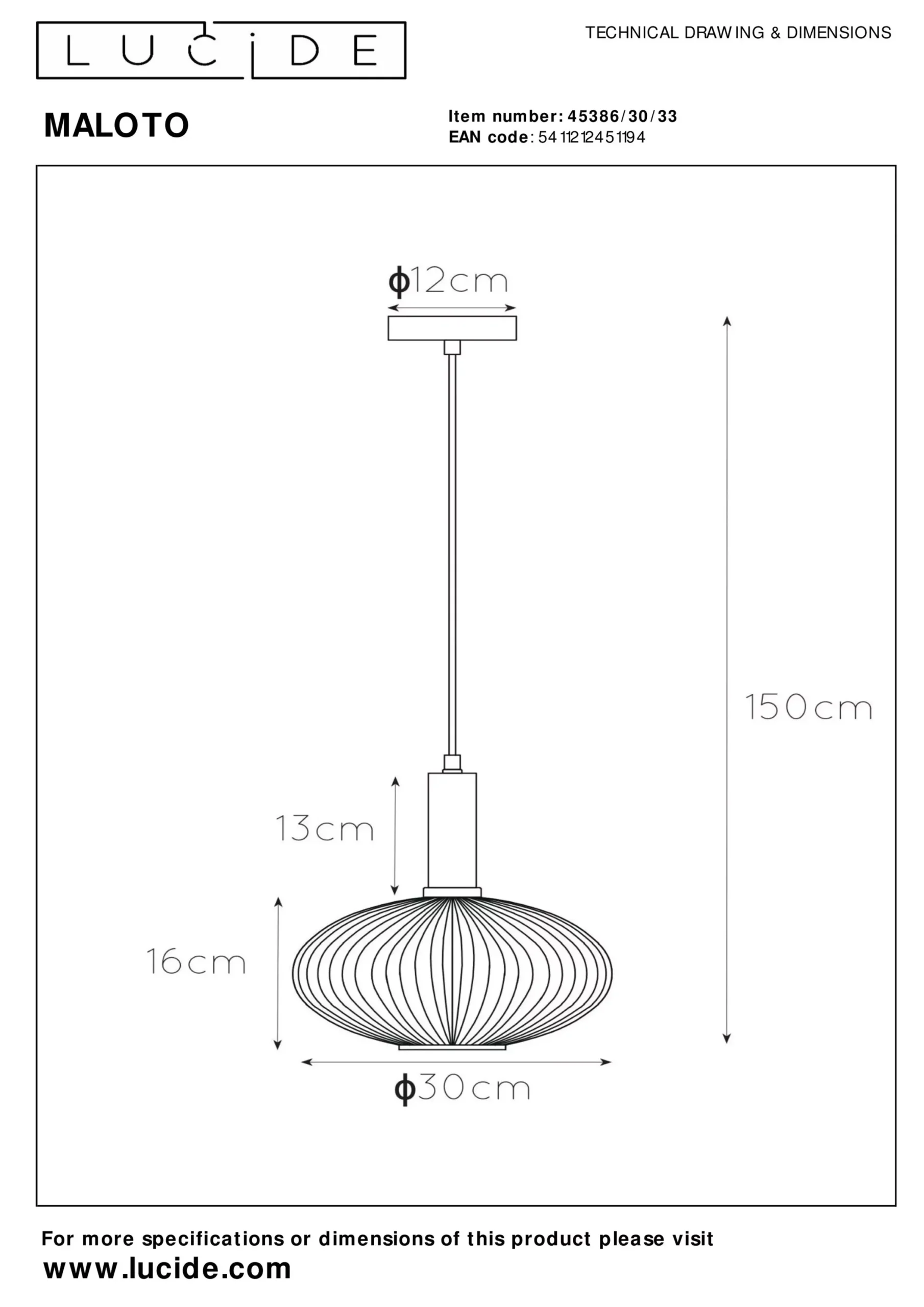MALOTO - Hanglamp - Ø 30 cm - 1xE27 - Groen*Lucide Shop