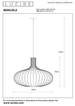 MANUELA - Hanglamp - Ø 50 cm - 1xE27 - Zwart*Lucide Clearance