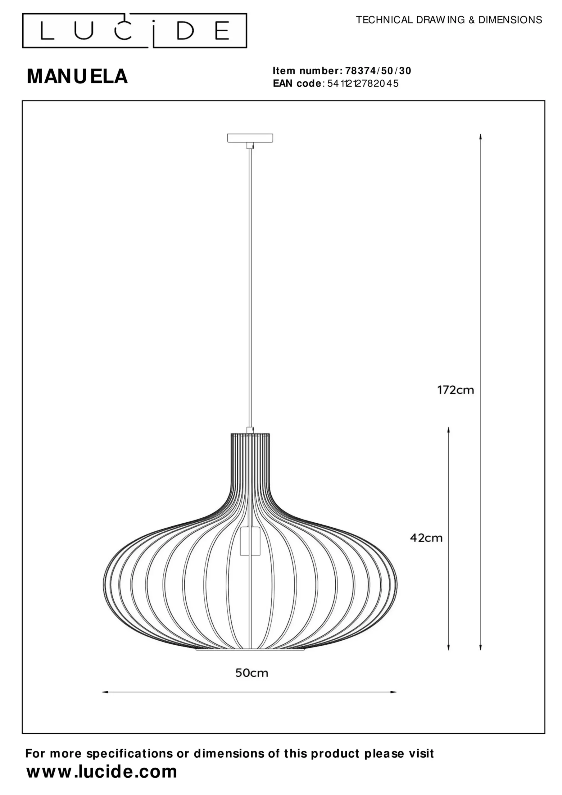 MANUELA - Hanglamp - Ø 50 cm - 1xE27 - Zwart*Lucide Clearance