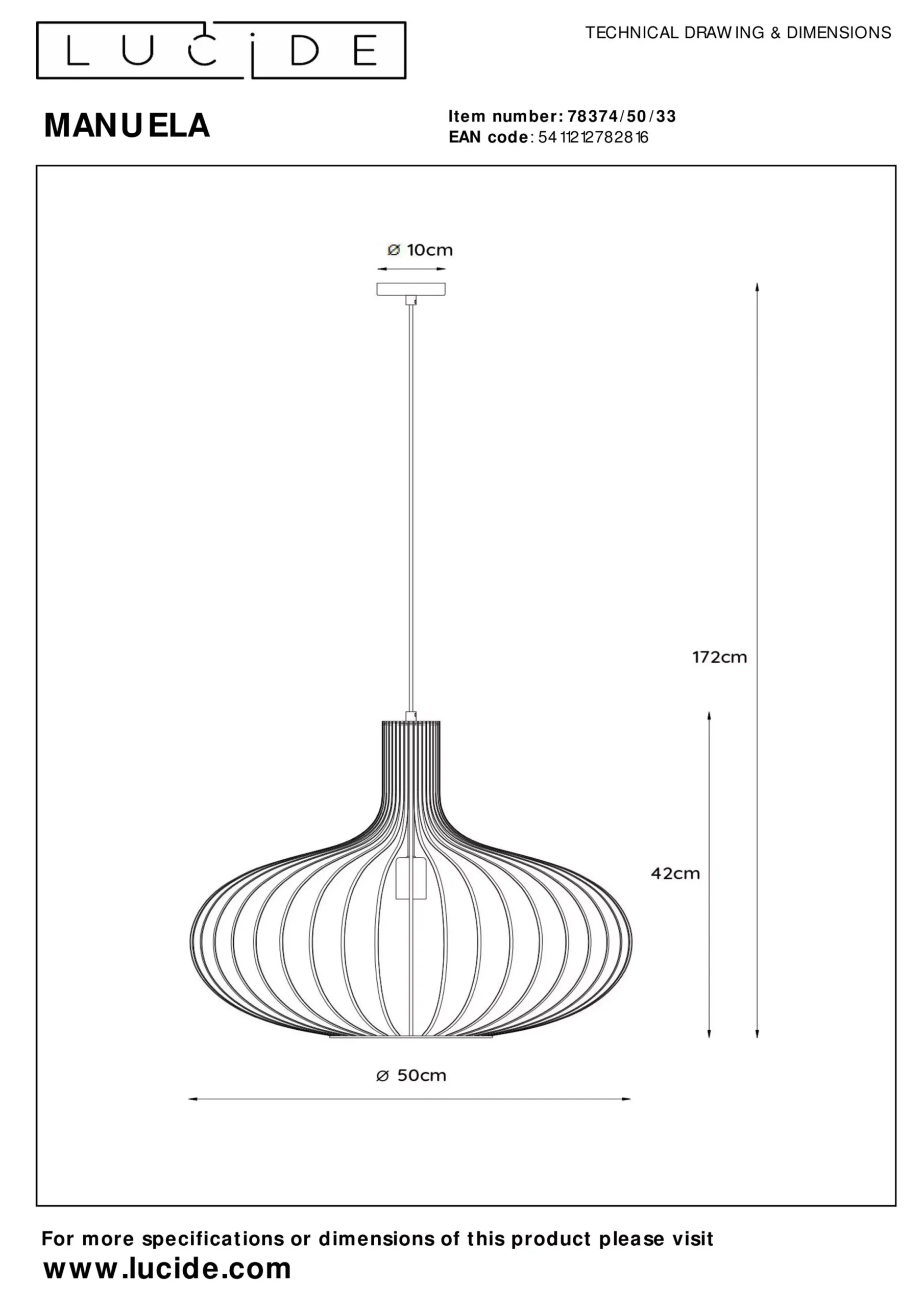 MANUELA - Hanglamp - Ø 50 cm - 1xE27 - Groen*Lucide Store
