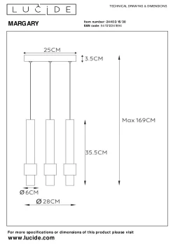 MARGARY - Hanglamp - Ø 28 cm - LED Dimb. - 3x4W 2700K - Zwart*Lucide Outlet
