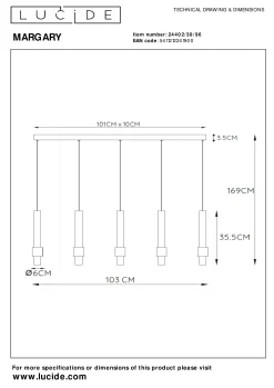 MARGARY - Hanglamp - LED Dimb. - 5x4,2W 2700K - Koffie*Lucide Hot