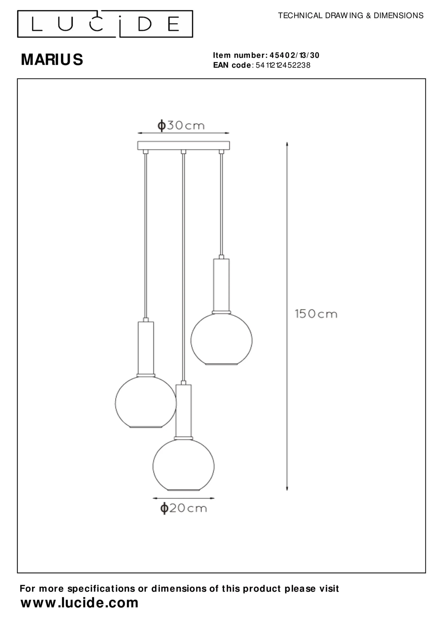 MARIUS - Hanglamp - Ø 48,5 cm - 3xE27 - Zwart*Lucide Best Sale