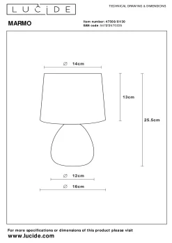 MARMO - Tafellamp - Ø 16 cm - 1xE14 - Zwart*Lucide New