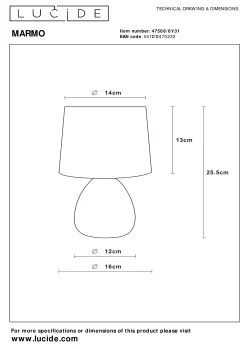 MARMO - Tafellamp - Ø 16 cm - 1xE14 - Wit*Lucide Outlet