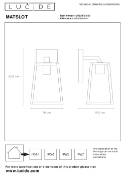MATSLOT - Wandlamp Binnen/Buiten - 1xE27 - IP23 - Zwart*Lucide Best
