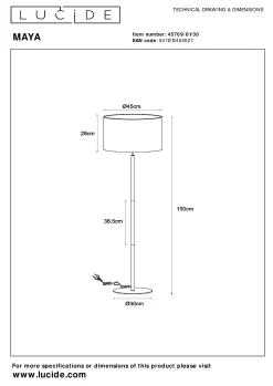 MAYA - Vloerlamp - Ø 45 cm - 1xE27 - Zwart*Lucide Best Sale