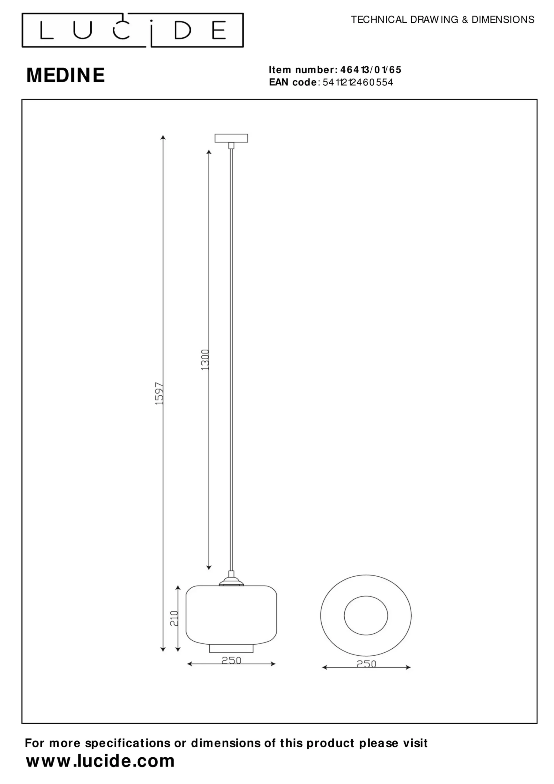 MEDINE - Hanglamp - Ø 25 cm - 1xE27 - Fumé*Lucide New