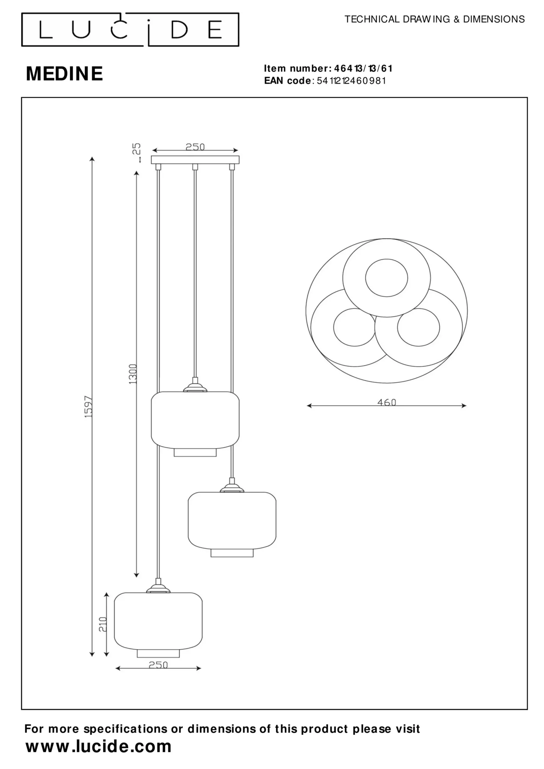 MEDINE - Hanglamp - Ø 46 cm - 3xE27 - Opaal*Lucide Cheap