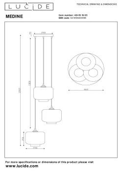 MEDINE - Hanglamp - Ø 46 cm - 3xE27 - Fumé*Lucide Outlet