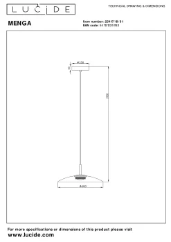 MENGA - Hanglamp - Ø 40 cm - LED Dimb. - 1x11W 2700K - Opaal*Lucide Discount