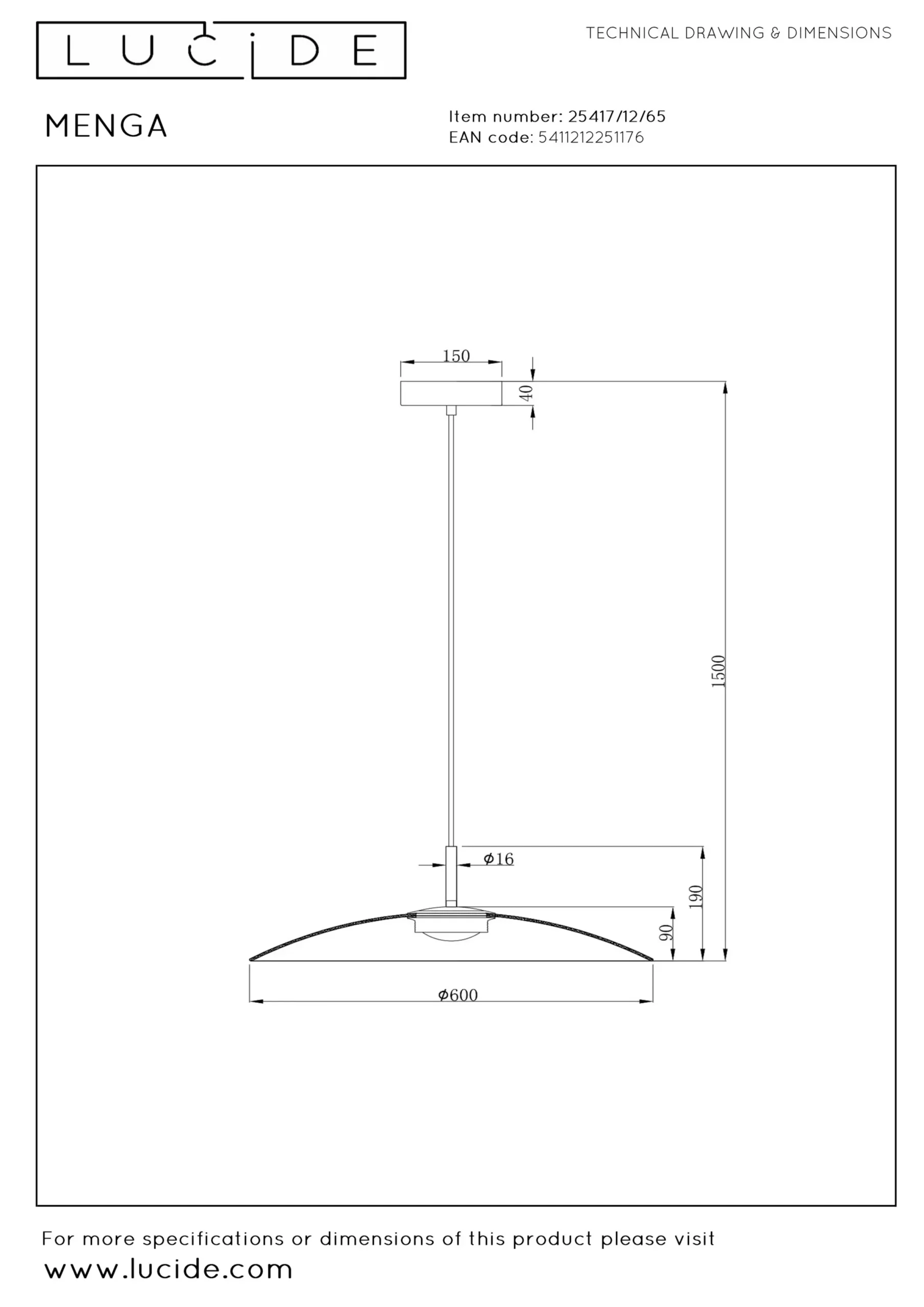 MENGA - Hanglamp - Ø 60 cm - LED Dimb. - 1x18,6W 2700K - Fumé*Lucide Store