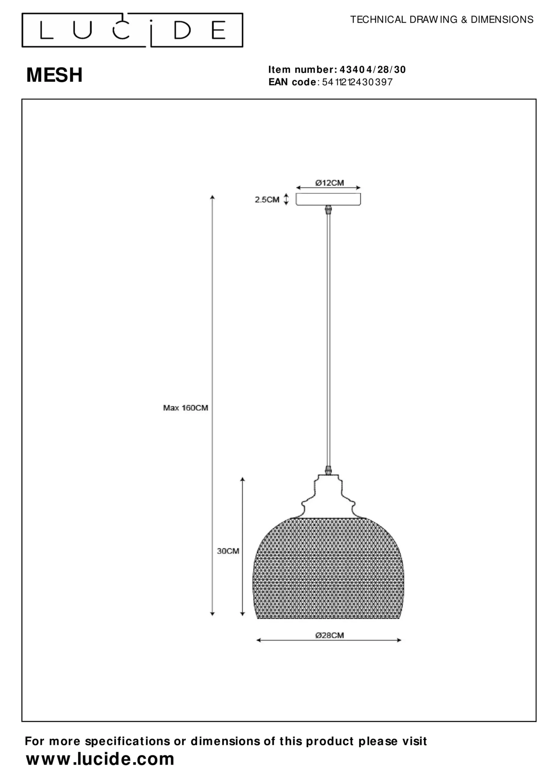 MESH - Hanglamp - Ø 28 cm - 1xE27 - Zwart*Lucide Sale