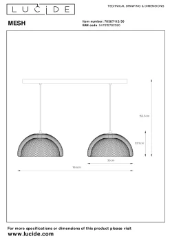 MESH - Hanglamp - 2xE27 - Zwart*Lucide Sale