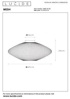 MESH - Plafonnière - Ø 45 cm - 1xE27 - Zwart*Lucide Discount