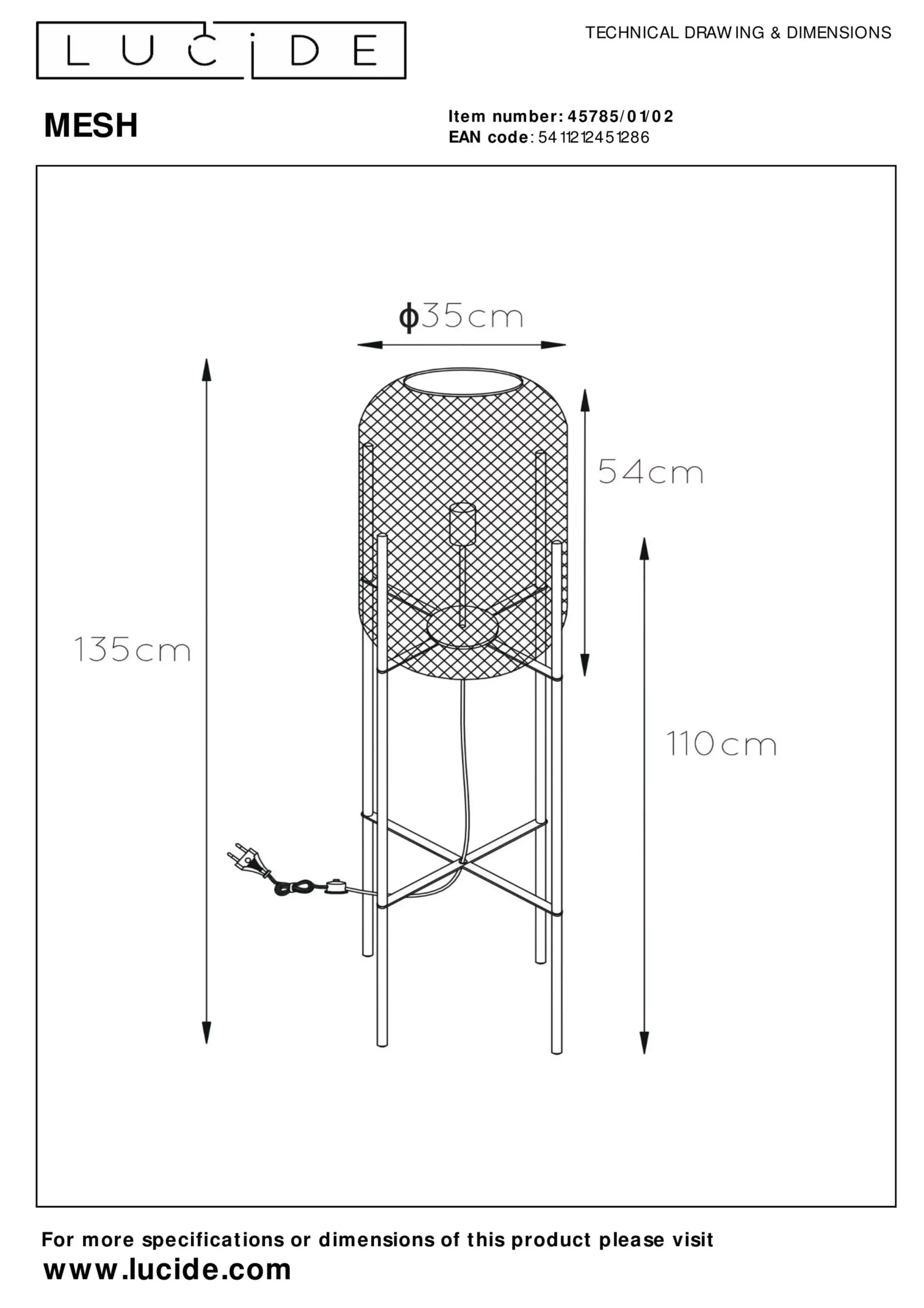 MESH - Vloerlamp - Ø 35 cm - 1xE27 - Mat Goud / Messing*Lucide Best Sale