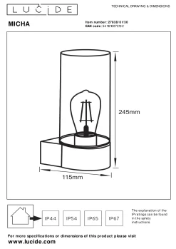 MICHA - Wandlamp Binnen/Buiten - 1xE27 - IP44 - Zwart*Lucide Cheap