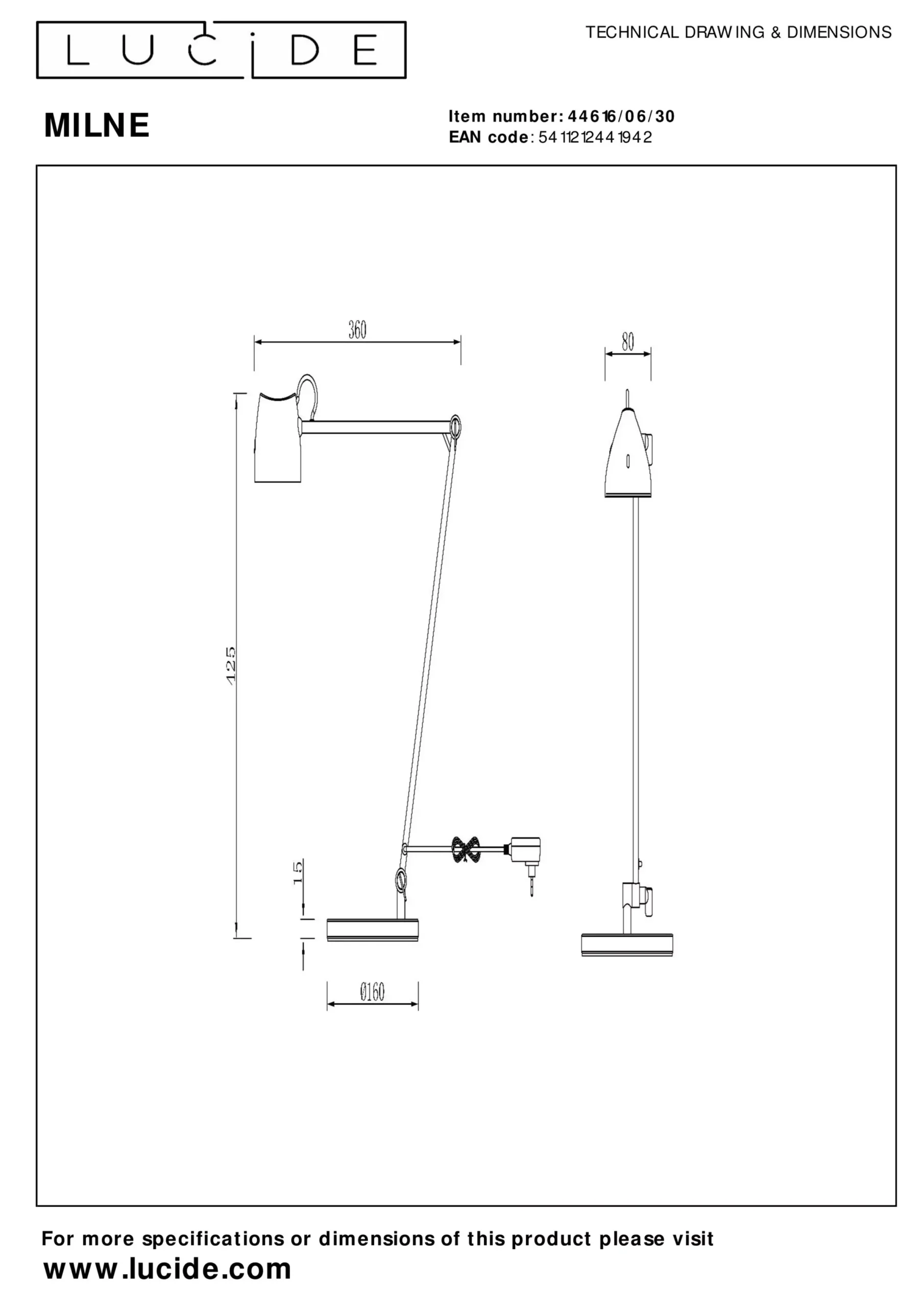 MILNE - Leeslamp - LED Dimb. - 1x8W 2700K - Zwart*Lucide Best Sale