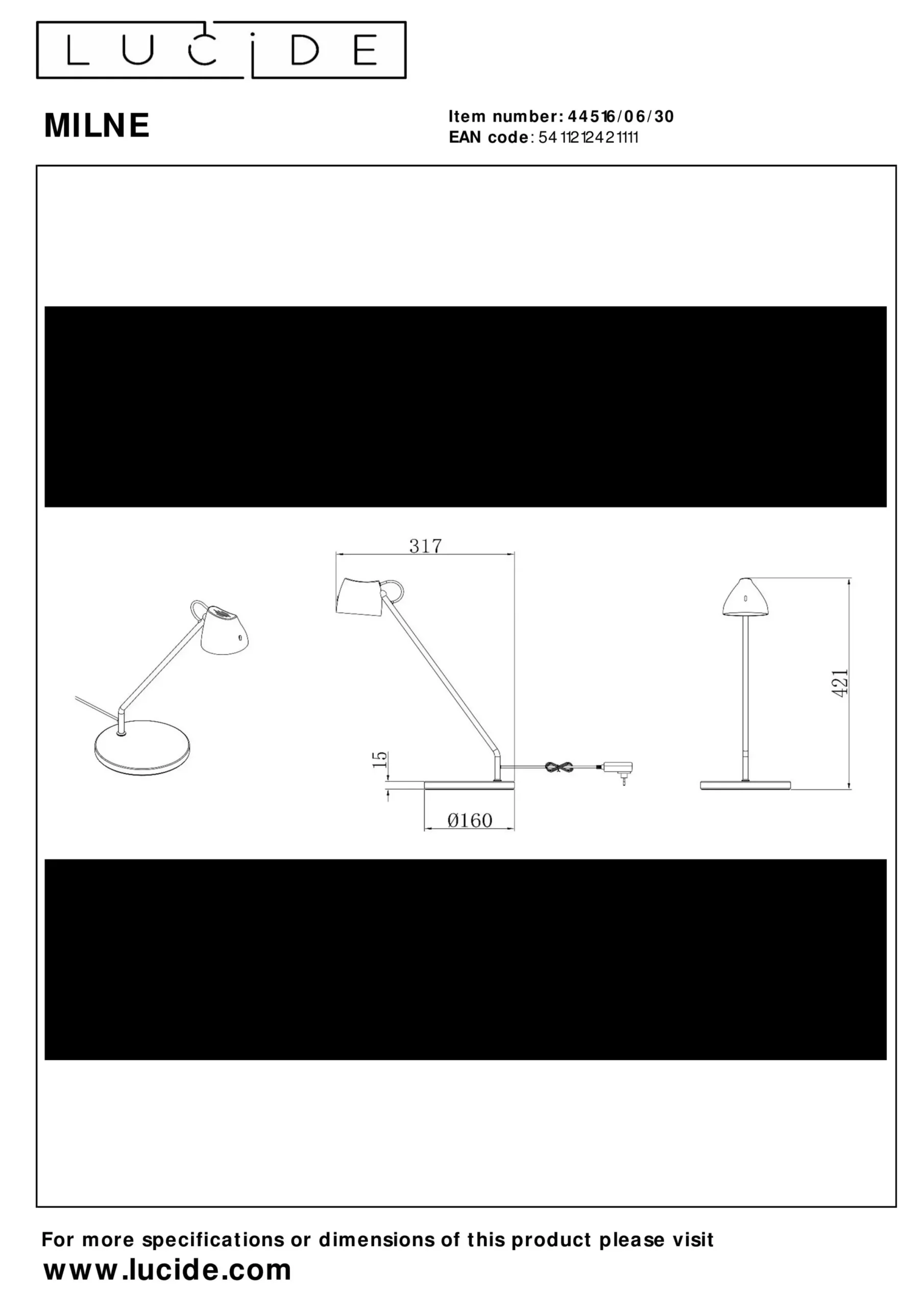 MILNE - Tafellamp - LED Dimb. - 1x8W 2700K - Zwart*Lucide Cheap