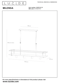 MILONGA - Hanglamp - 4xE27 - Wit*Lucide Online