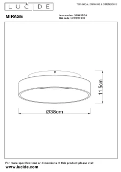 MIRAGE - Plafonnière - Ø 38 cm - LED Dimb. - 1x22W 2700K - Zwart*Lucide Discount